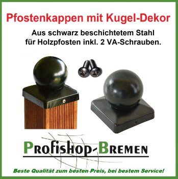 Pfostenkappe schwarz mit Kugel für Pfosten 9x9 cm